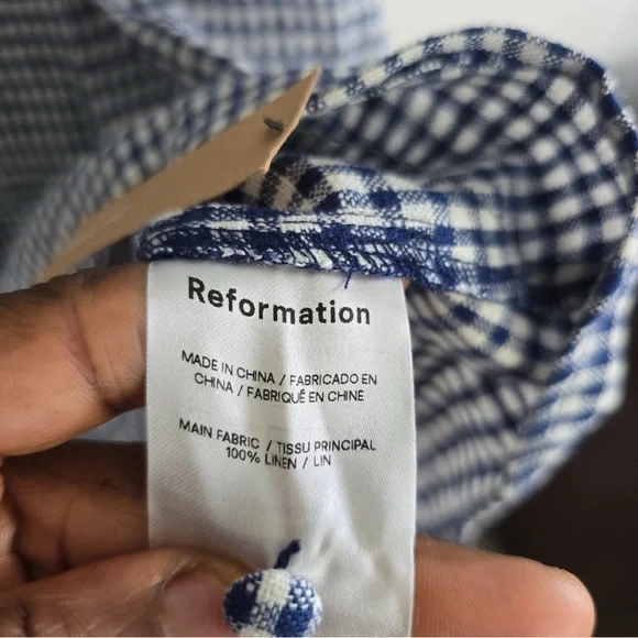 Reformation Newbury Linen Dress Sz 6 Challah Check Button Down New - Picture 11 of 14